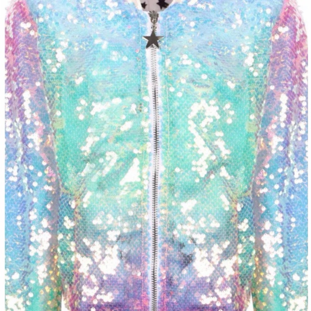 Lola + The Boys Iridescent Sequin Bomber Jacket